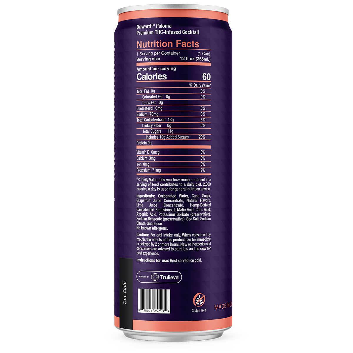 Onward Paloma 10mg THC & CBD Back of Can