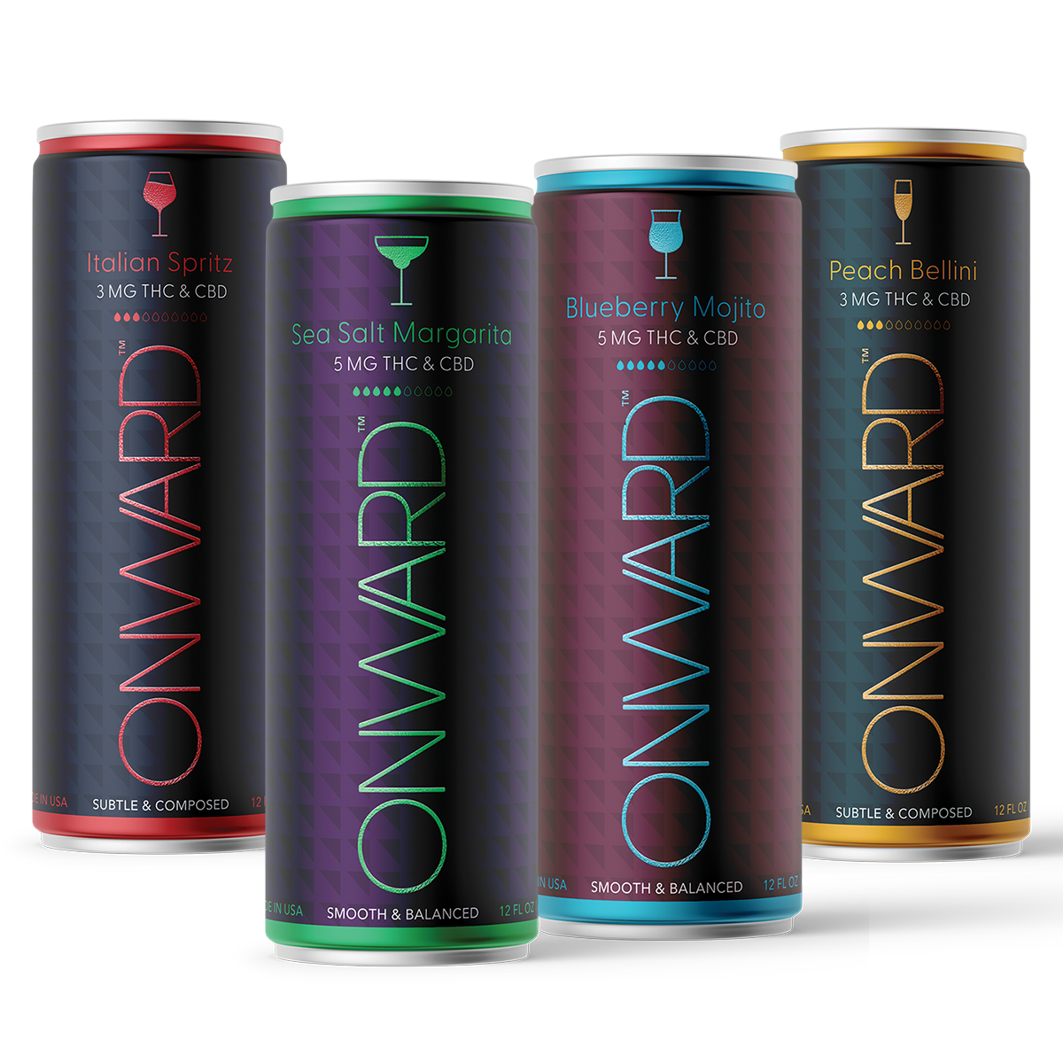 Onward Variety Pack Assortment : Blueberry Mojito, Italian Spritz, Peach Bellini & Sea Salt Margarita