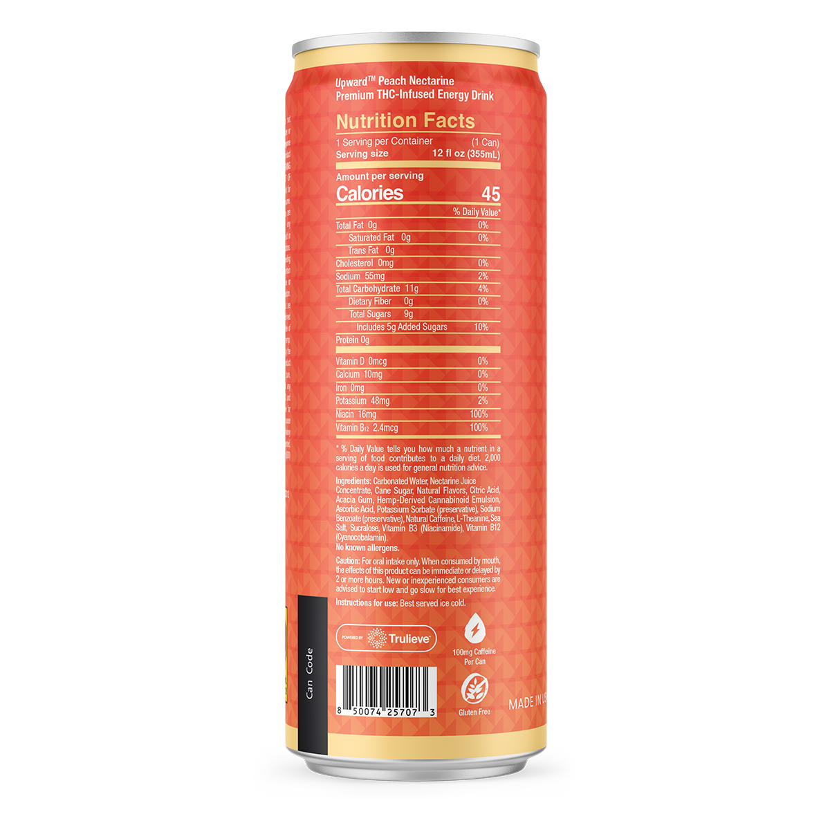 Peach Nectarine 5MG Nutrition Facts - Back of Can