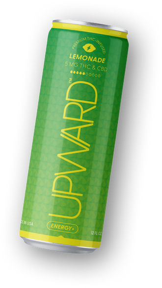 Green can of 'UPWARD' lemonade with THC and CBD on a white background